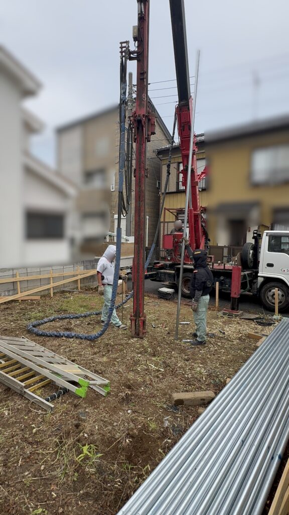 地盤改良施工中